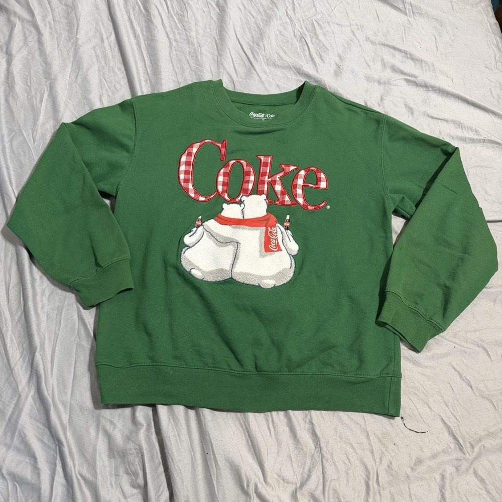 Coca-Cola Coke Sweatshirt Mens M Green Polar Bear Christmas Holiday Graphic